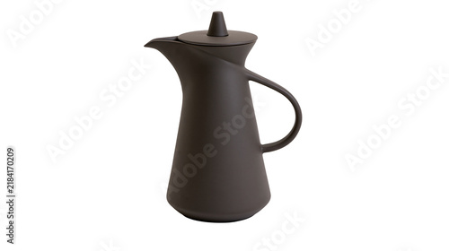 Canvas Print Isolated elegant modern dark brown coffee or tea thermos carafe with handle and