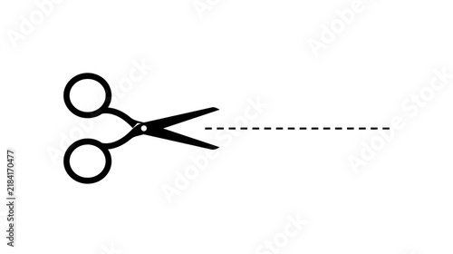 Canvas Print Isolated black scissors icon with dashed cut line representing separation and tr