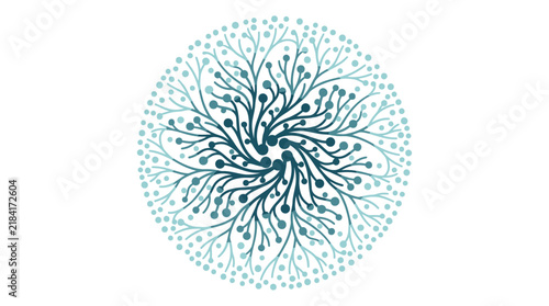 Intricate teal circular pattern with branching lines a delicate silhouette