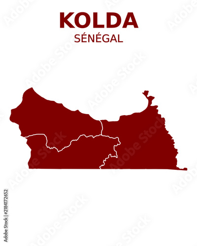 Vector map of Kolda region in Senegal with typographic text