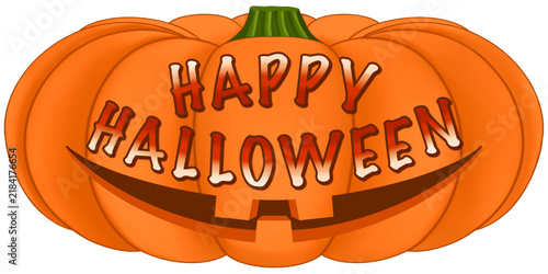 Happy Halloween. Isolated bright pumpkin with text design on a white background.