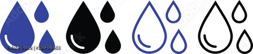 Minimal water drop icon set for hydration, climate, nature, and digital interface design