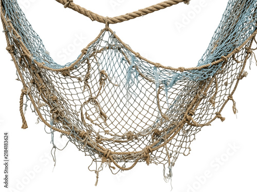 Decorative fishing net with rope isolated on transparent background
