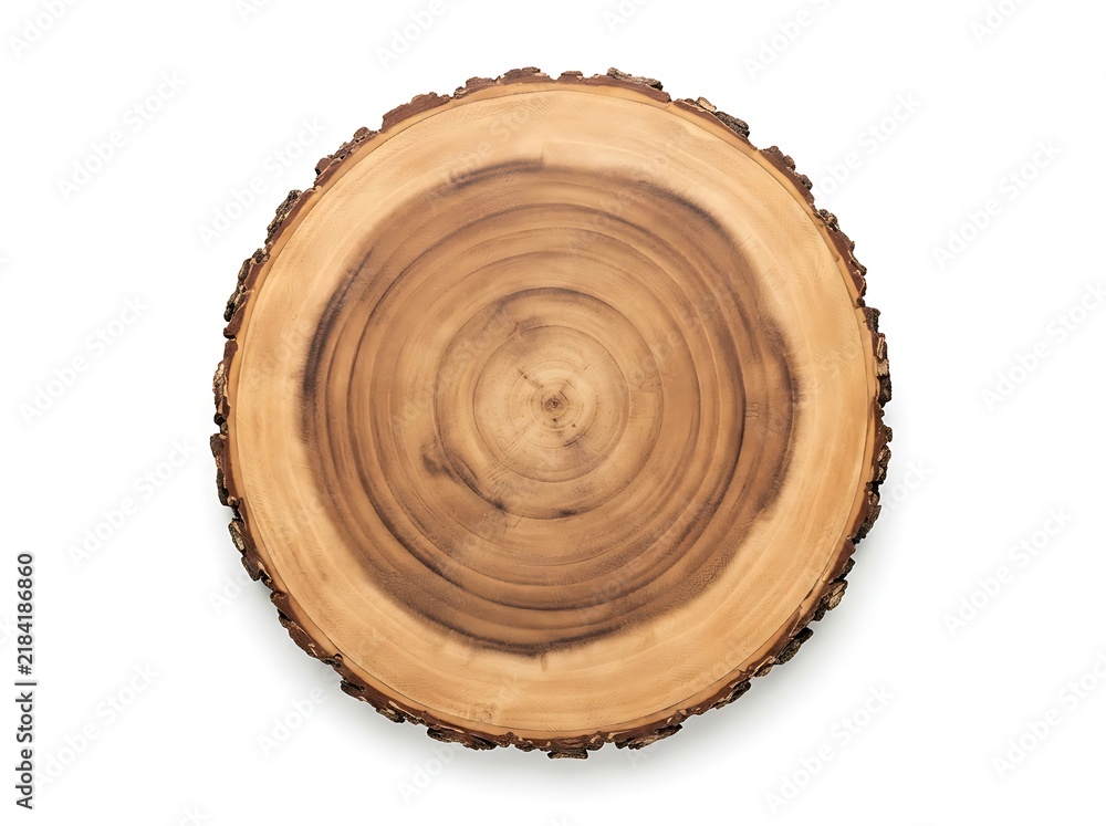 Obraz premium Tree trunk slice with natural bark and growth rings