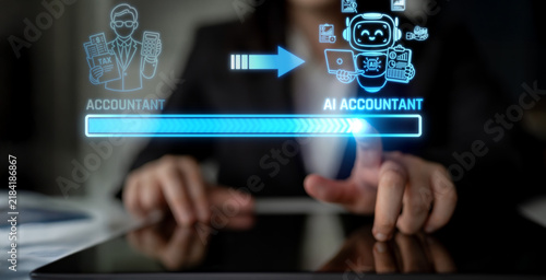 Foto Transition of Traditional Accounting to AI-Driven Solutions Showcasing the Evolution of Financial Services with Advanced Technology Concepts
