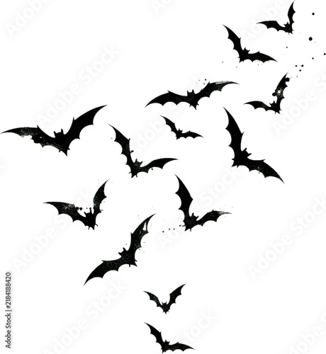 Swarm of flying bats silhouette for halloween decoration with bat silhouett