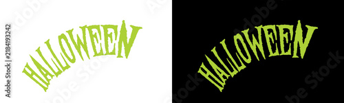 green halloween text lettering in curved arc brush style hand painted design for poster template