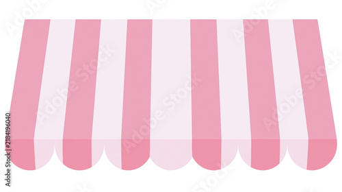 Isolated cheerful pink and white striped shop awning with cute scalloped valance design, vintage style.