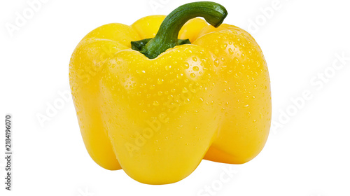 Bild auf Leinwand Isolated vibrant yellow bell pepper covered in glistening water drops, fresh hea