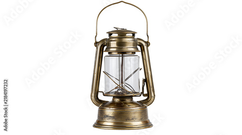 Cuadro en lienzo Isolated antique brass hurricane lantern, vintage decorative oil lamp for rustic