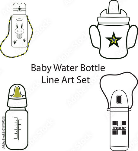 Baby water Bottle Line Art Set Eps, Baby Bottle Eps, Baby Drink Set Eps
