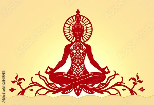 Intricate papercut design of a figure in lotus yoga pose,  craft,   paper craft