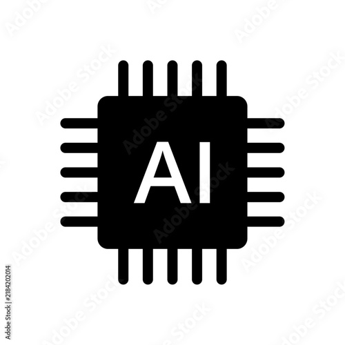 AI Processor Chip Black and White Vector Icon