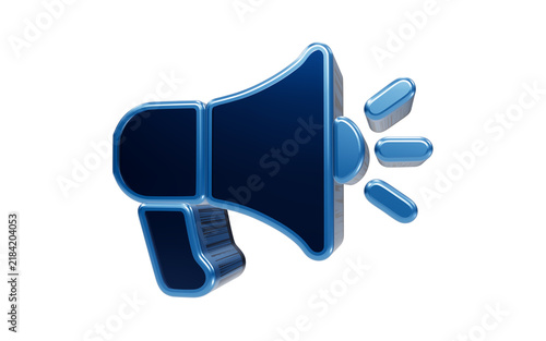 Cuadro en lienzo Announcing Loudly: A sleek, metallic blue megaphone emits a powerful broadcast, symbolizing communication, announcements, or promotions