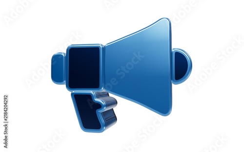 Konstfotografi Blue Megaphone Icon: A glossy blue 3D rendering of a megaphone, symbolizing communication, announcement, and public speaking