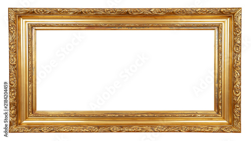 Obraz na płótnie Isolated empty golden picture frame with intricate ornamental carvings for artwo