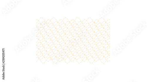 Plakat w ramie Abstract rectangular data mesh with orange nodes and connections for technology website background.