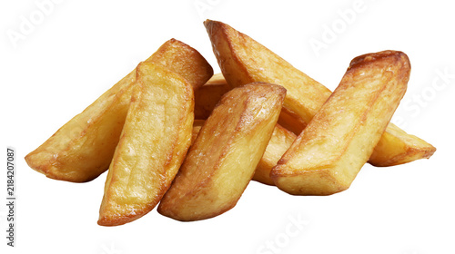 Foto Isolated delicious pile of golden crispy fried potato wedges, appetizing savory snack food
