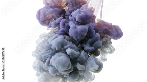 Bild auf Leinwand Isolated colorful ink dissolving in water, abstract vibrant purple blue smoke cl