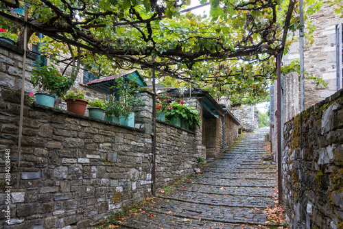 Foto The beautiful Mikro Papigko village in the Pindos mountain, Greece, in the Autum