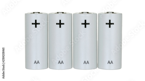 Cuadro en lienzo Isolated group of four AA size alkaline power batteries for electronic devices
