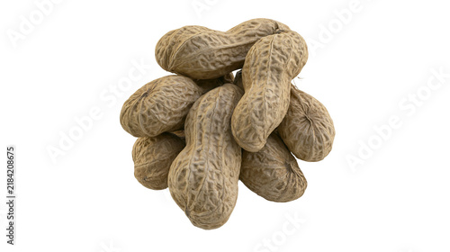 Bild auf Leinwand Isolated group of raw peanuts in shells, natural brown textured healthy snack fo