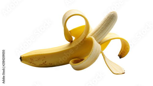 Fotografie Isolated ripe yellow banana partially peeled, revealing its soft white inner fru