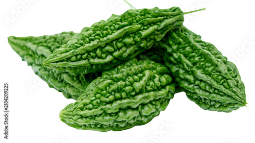 Konstfotografi Isolated vibrant green bitter melon vegetables, also known as bitter gourds, raw food