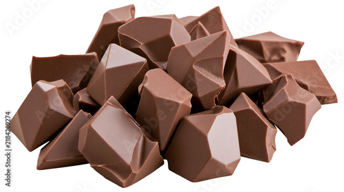 Foto Isolated chocolate chunks scattered, delectable dark brown dessert candy broken