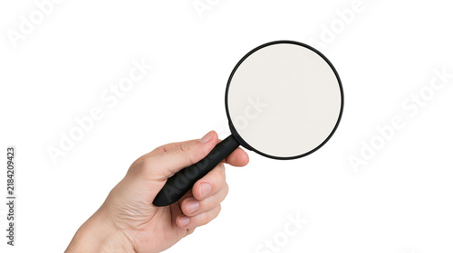 Foto Isolated hand holding a magnifying glass, representing concepts of searching and
