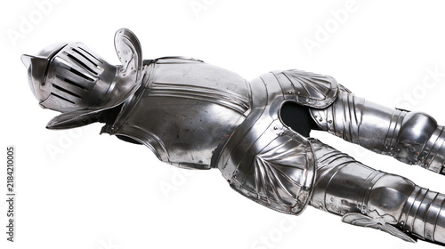 Foto Isolated historical medieval knight full plate armor suit featuring helmet and b