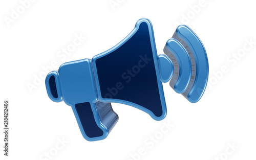 Fotografía Blue Megaphone Announcement: A vibrant blue 3D icon of a megaphone, emitting sound waves, symbolizing announcement, promotion, or spreading a message