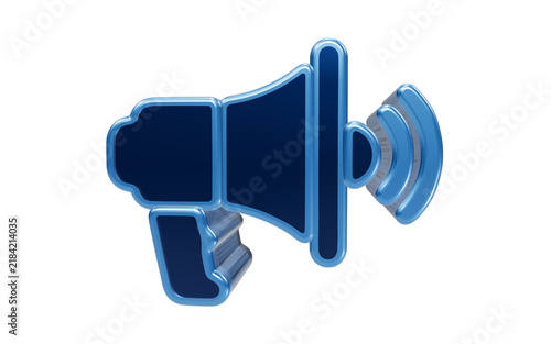 Foto noisy effect Blue Megaphone Icon: A stylized 3D render of a deep blue megaphone, emitting sound waves, symbolizing communication, announcement, or promotion