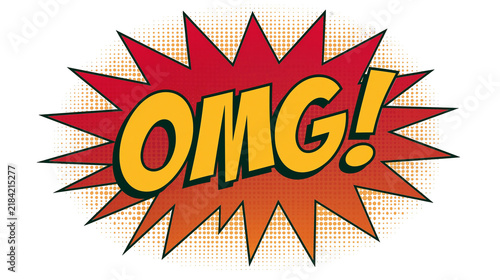 Foto Isolated comic explosion 'OMG!' text exclamation graphic with an alphanumeric design label