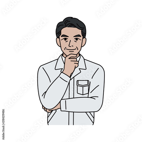 Foto Male supervisor in white work uniform nodding in agreement