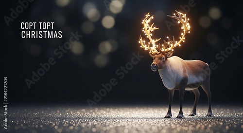 Reindeer with glowing antlers standing in snowy night background