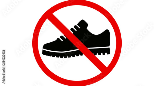 Isolated no shoes sign, footwear restriction symbol indicating bare feet required area