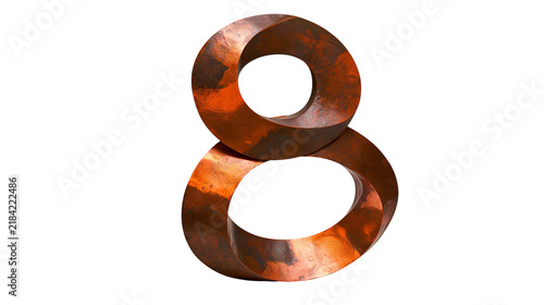 Foto Isolated abstract aged copper infinity symbol or number eight sculpture with textured patina