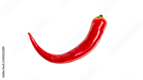 фотографія Isolated single fresh vibrant red chili pepper with a green stem, hot and spicy ingredient
