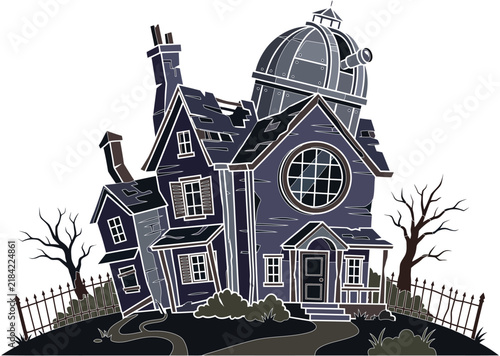 Spooky haunted mansion house vector illustration for dark fantasy design
