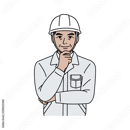 Fotografía Male supervisor in white work uniform with helmet nodding in agreement