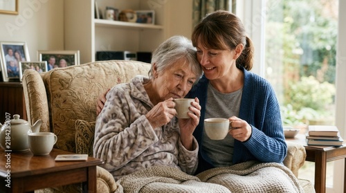 Comforting Support Between Two Women Sharing Tea Indoors