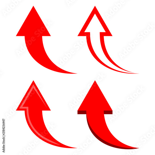 Red upward arrows set for business success and financial growth, isolated icons collection for market progress concepts