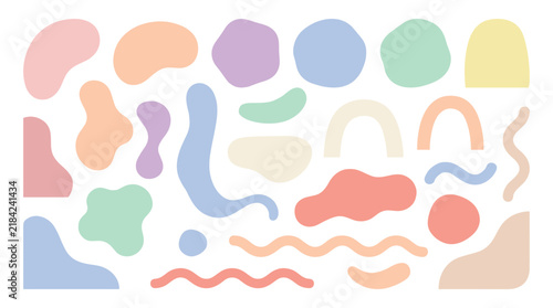Фотография Abstract Shapes in Pastel Hues: A collection of organic, fluid, and geometric abstract shapes in soft pastel colors, forming a delightful visual composition that evokes simplicity and creativity