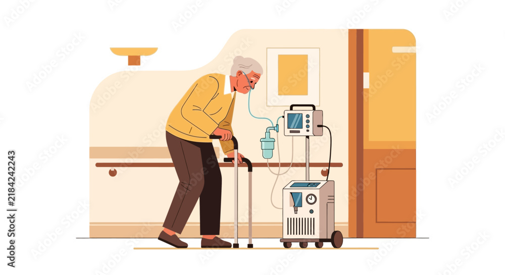 Fototapeta premium Senior Person With Medical Equipment In A Healthcare Facility