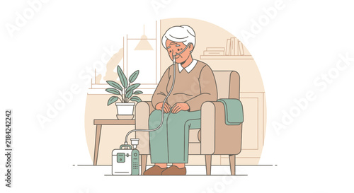 Senior Person Using Oxygen Concentrator Machine At Home