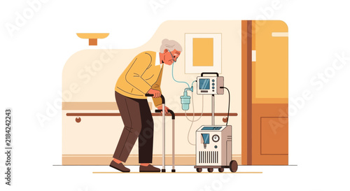 Senior Person With Medical Equipment In A Healthcare Facility
