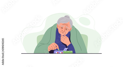 Senior Woman Carefully Taking Her Daily Medication From A Pill Organizer