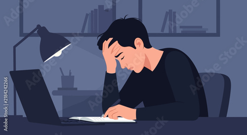 Struggling Student Overwhelmed by Late Night Study Session Worries