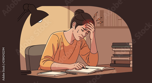 Struggling Student Overwhelmed By Studies And Experiencing Headache